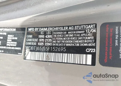 2005 Mercedes-Benz Clk 320 from USA, damaged, VIN WDBTJ65J55F152695